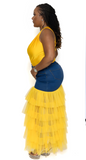 Halle Yellow Denim Tulle Skirt